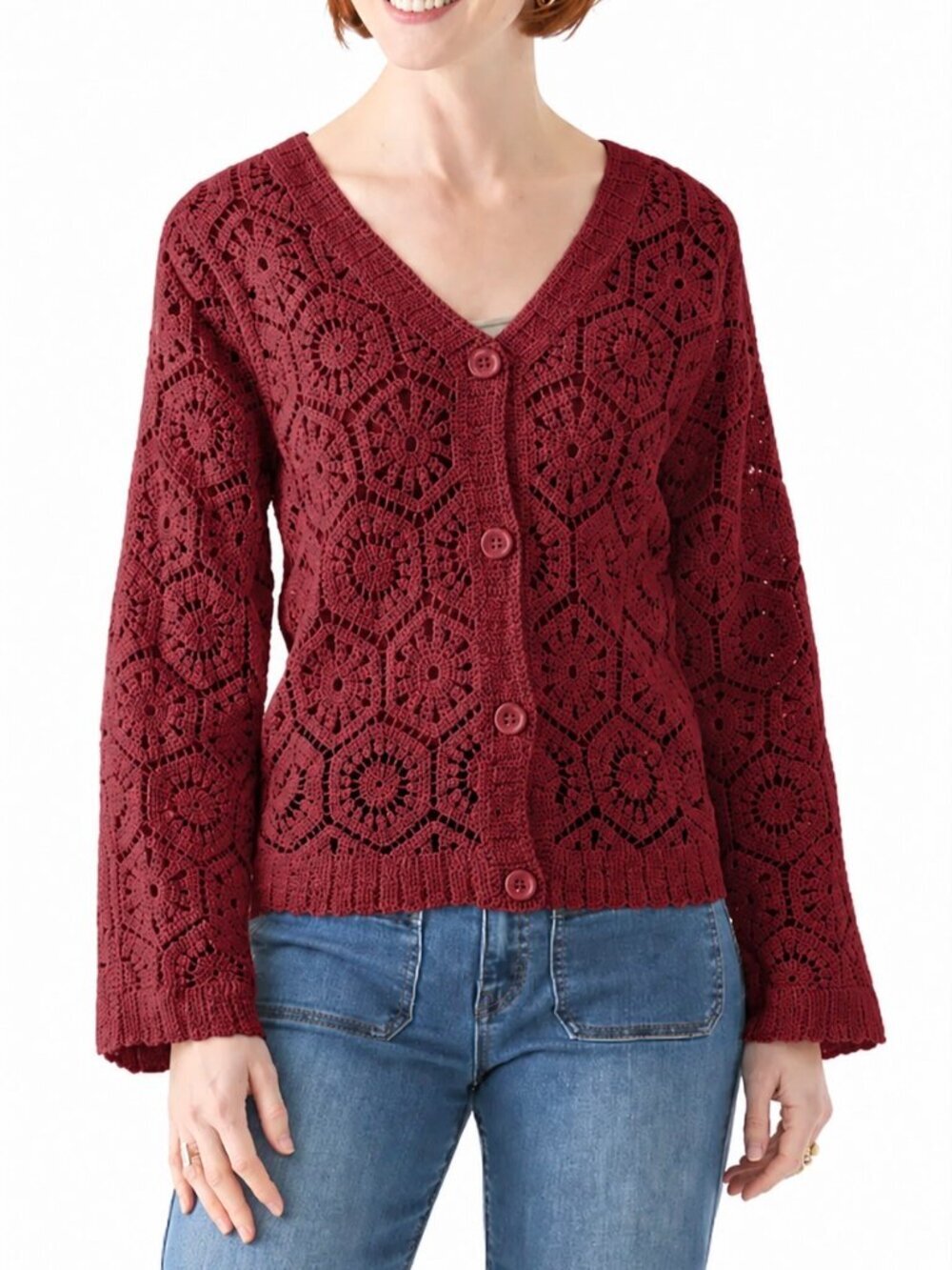 Ultra Pink Long Sleeve Crochet Cardigan